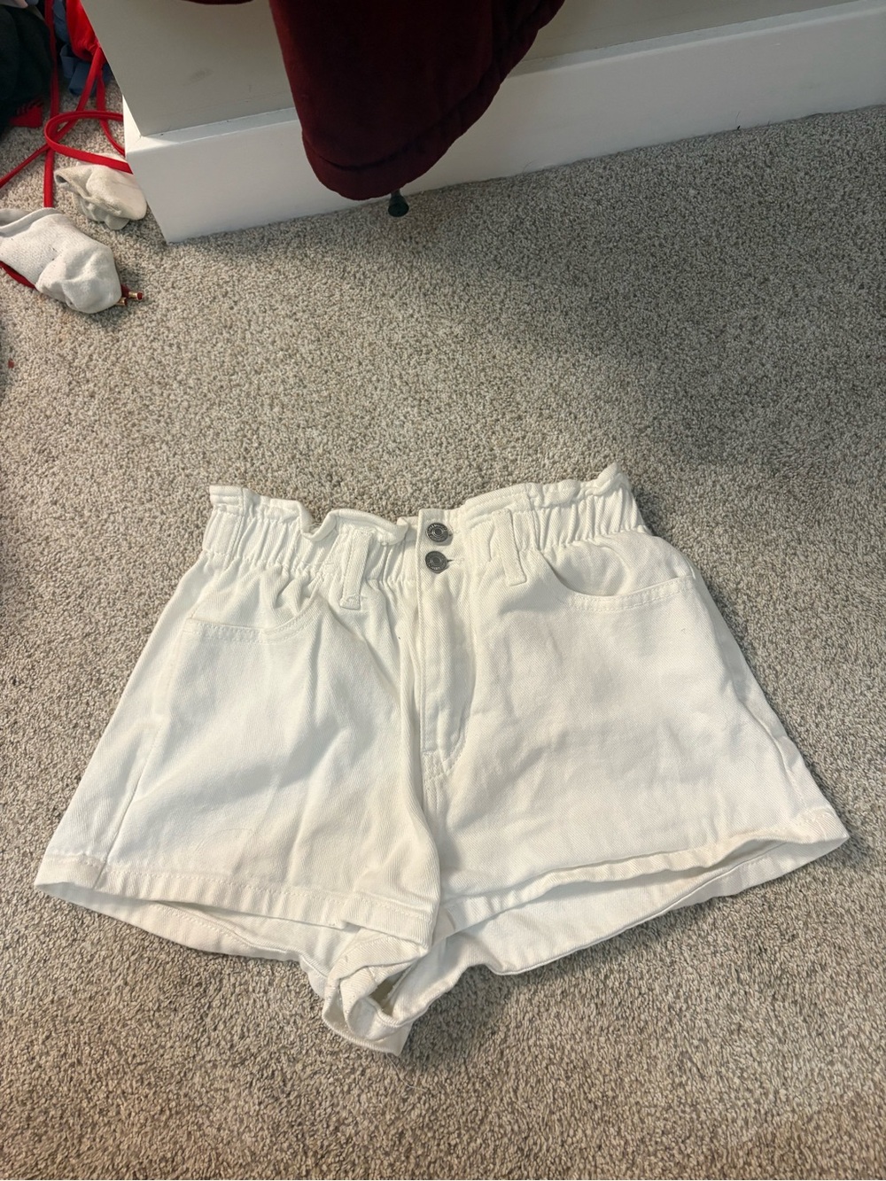 Forever 21 White High-Waist Paperbag Shorts